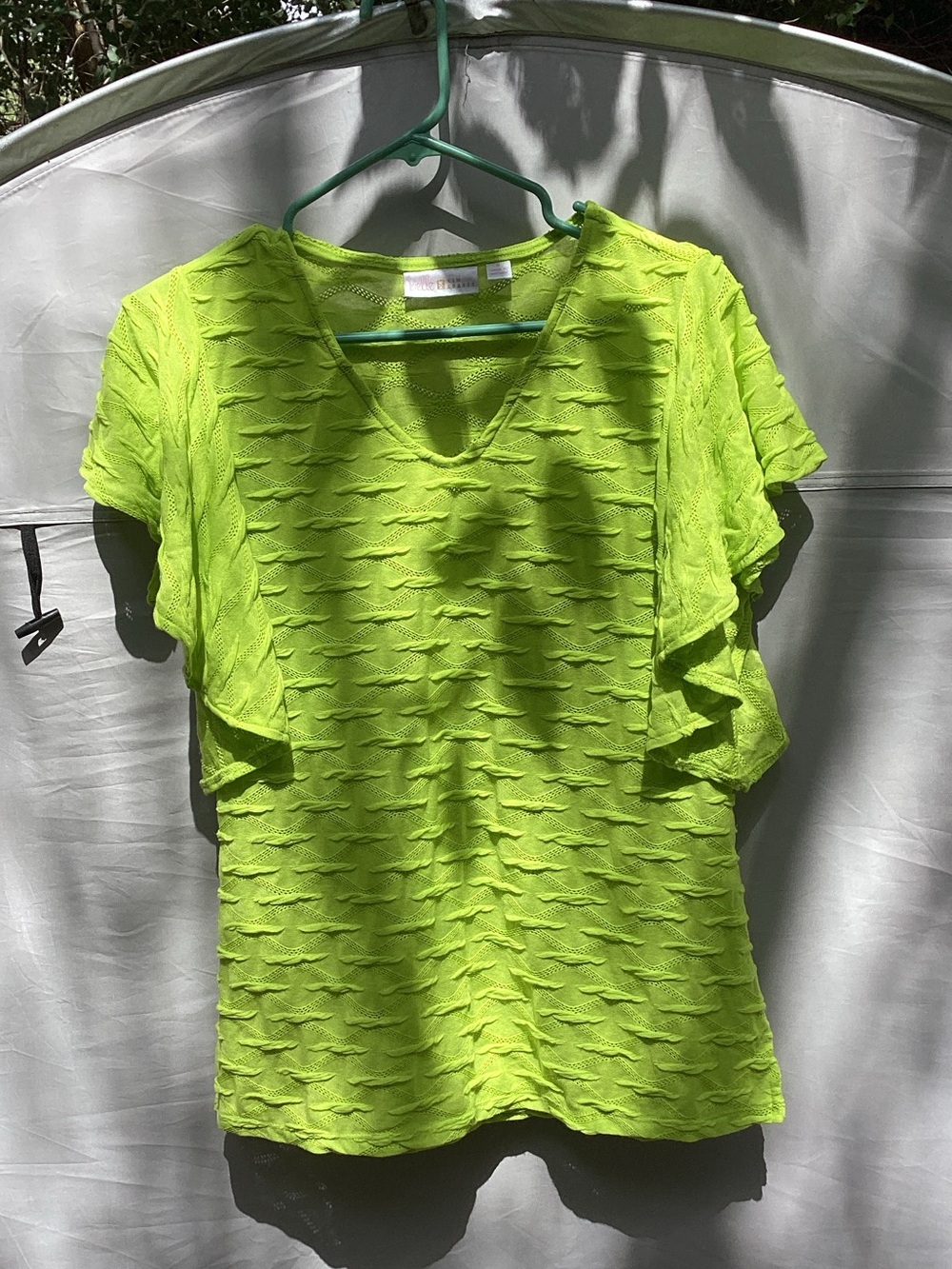Belle by Kim Gravel Neon Lime V‑Neck Flutter Sleeve Top